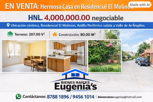 Se Vende Casa en Residencial El Molinon en c.c.