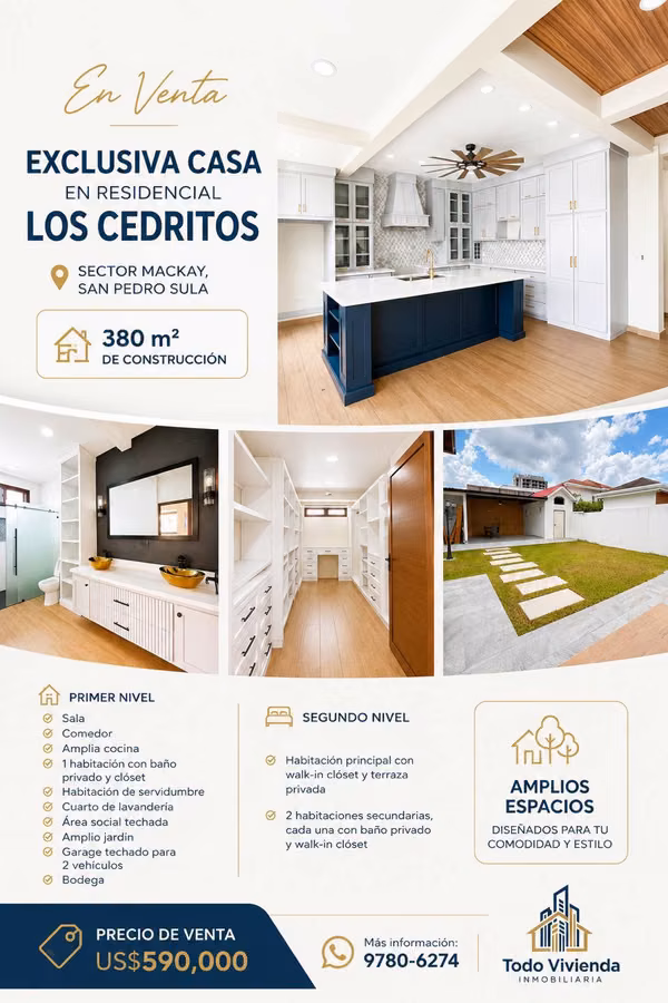 SE VENDE CASA EN RESIDENCIAL LOS CEDRITOS SAN PEDRO SULA