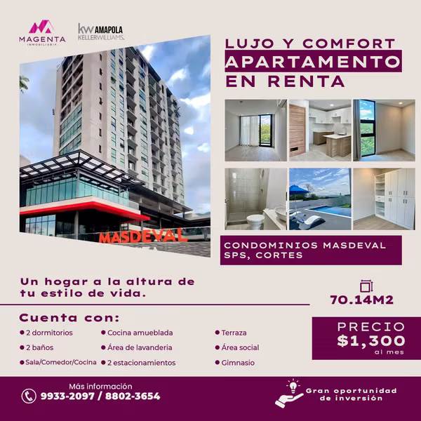 Apartamento en renta - Condominios Masdeval