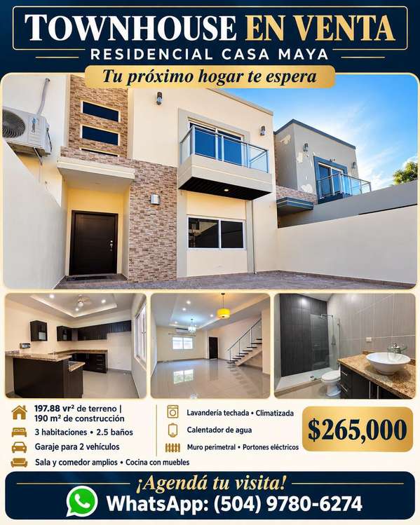 SE VENDE TOWNHOUSE EN RESIDENCIAL CASA MAYA SAN PEDRO SULA