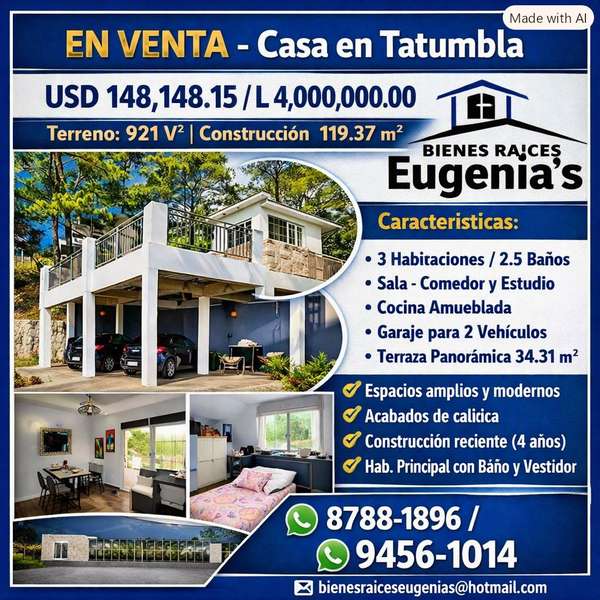 En venta casa moderna en Tatumbla en zona exclusiva
