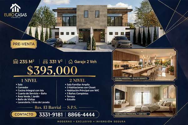 Pre-Venta TownHouses Res. El Barrial S.P.S. $ 395,000.