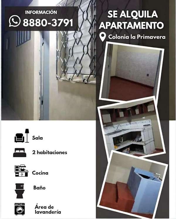Se alquila apartamento en Colonia La Primavera Tegucigalpa 