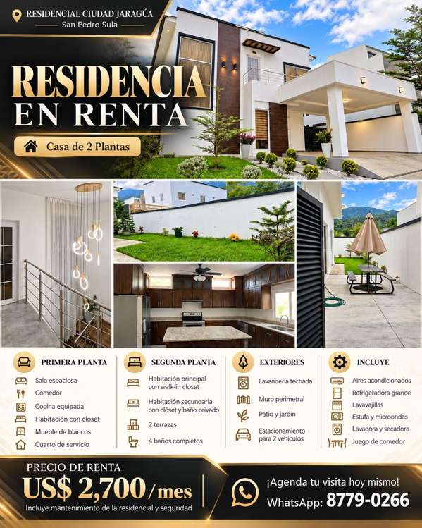 RESIDENCIA EN RENTA CIUDAD JARAGUA