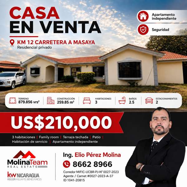 House for sale at km 12 on the road to masaya
