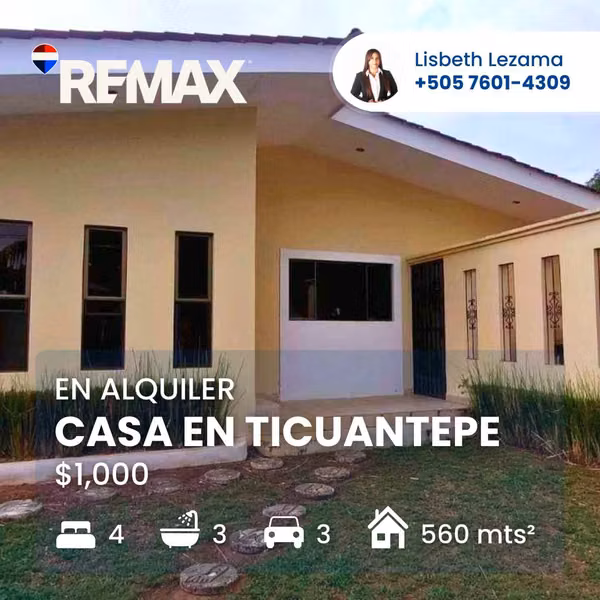 Casa en alquiler en Ticuantepe