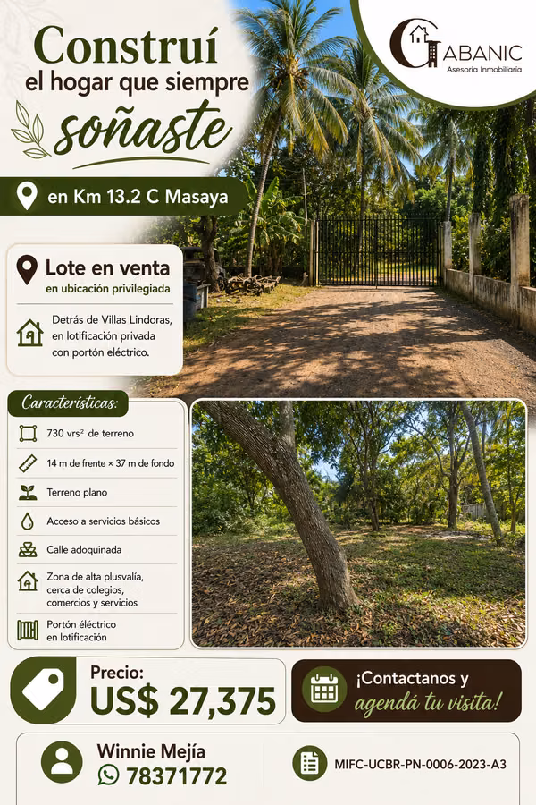 Lot Available in lotification in Km 13.2 C Masaya!