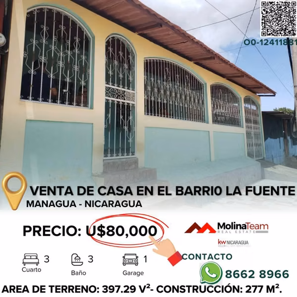 CASA EN VENTA – BARRIO LA FUENTE, MANAGUA
