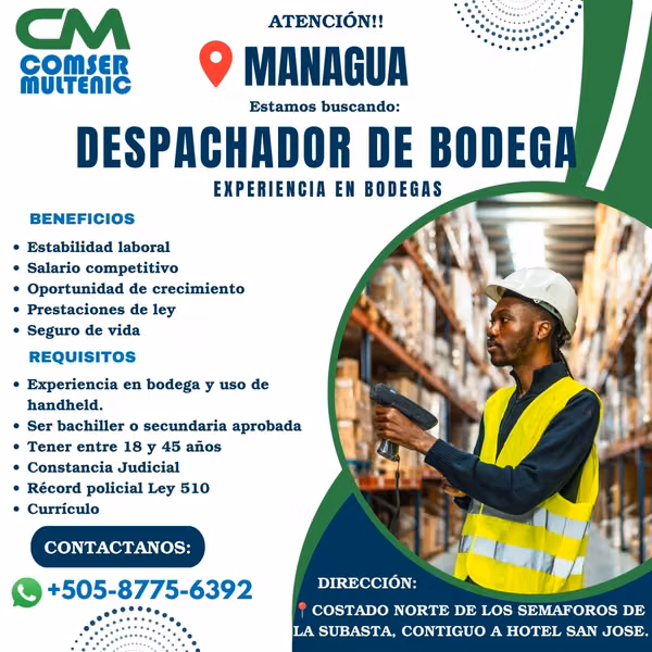 DESPACHADOR DE ALMACEN- BODEGA -MANAGUA