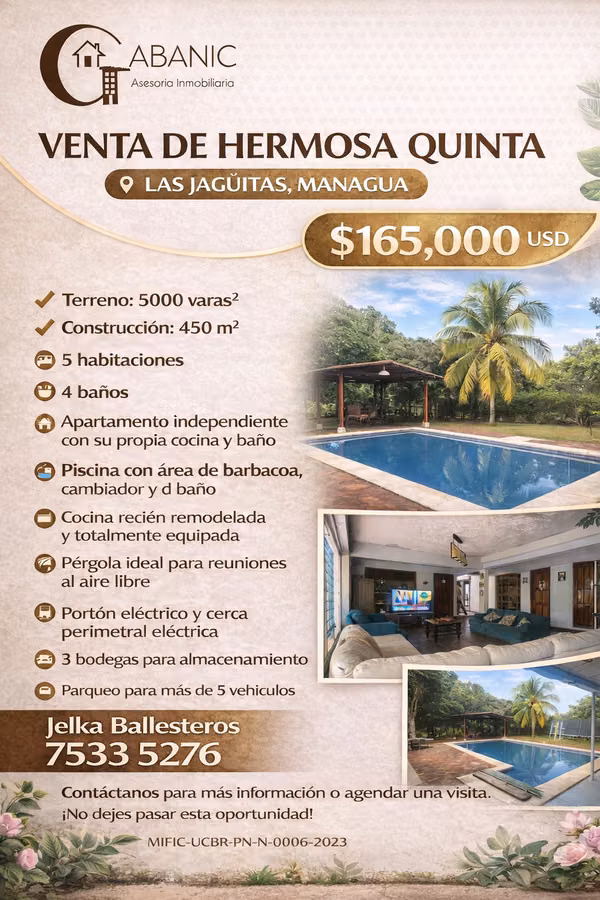Venta de Hermosa Quinta – Las Jagüitas, Managua