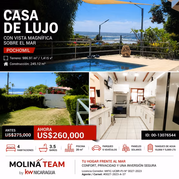 Ganga!!! Casa de Lujo en Venta con Espectacular Vista al Mar – Pochomil