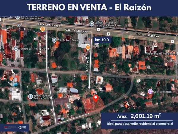 Large land for sale Road Masaya km 19.9 - 2,601 m ² with access from road