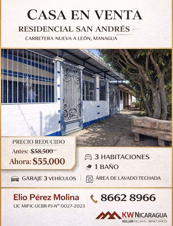 CASA EN VENTA | RESIDENCIAL SAN ANDRÉS – CARRETERA NUEVA A LEÓN | MANAGUA