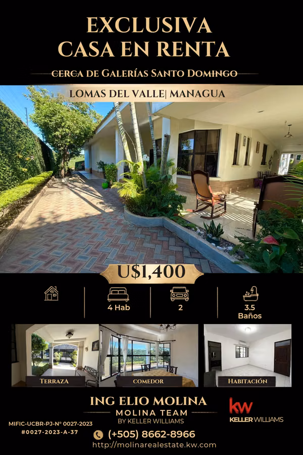 LARGE HOUSE FOR RENT IN THE LOMAS OF THE VALLEY - 2 MIN FROM GALLERIES HOLY SUNDAY