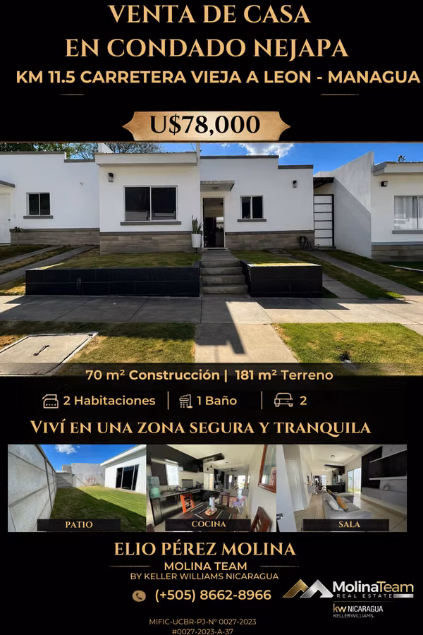 Venta de Casa Semi Nueva en Carretera Vieja a León | Condado Nejapa | U$78,000 dólares