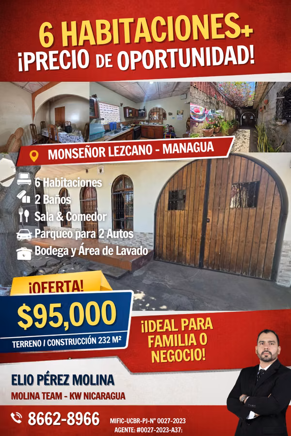  CASA EN VENTA – MONSEÑOR LEZCANO, MANAGUA | U$95,000 DÓLARES