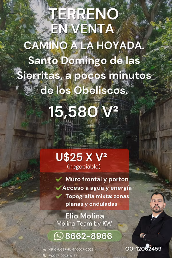 Land sale of 15,850 v ² Road to the Hoyada in Santo Domingo