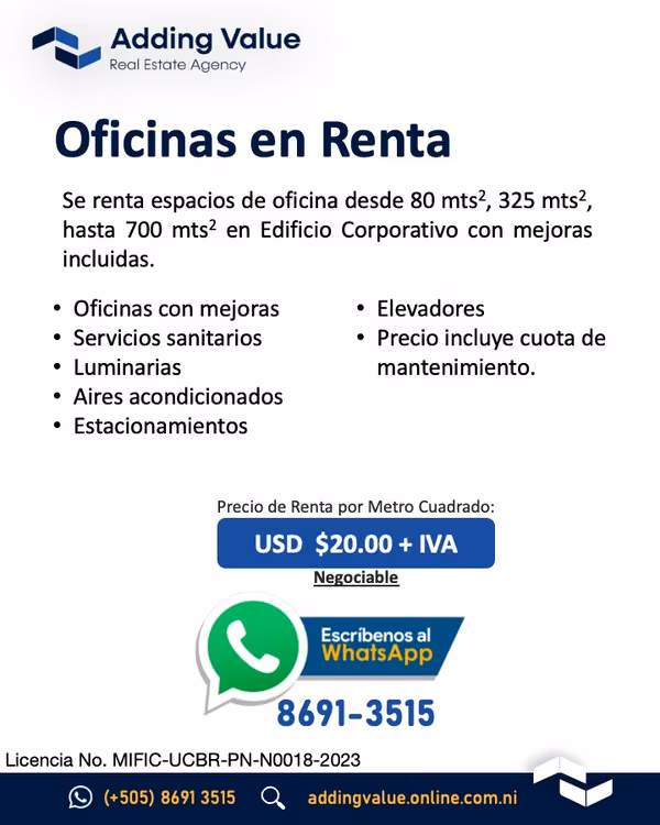 Oficinas en Renta, Carretera a Masaya