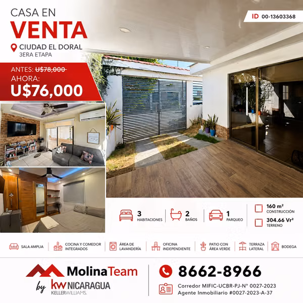 Casa en venta en CITY EL DORAL - III ETAPA Sales Price: US $76,000 8662 8966