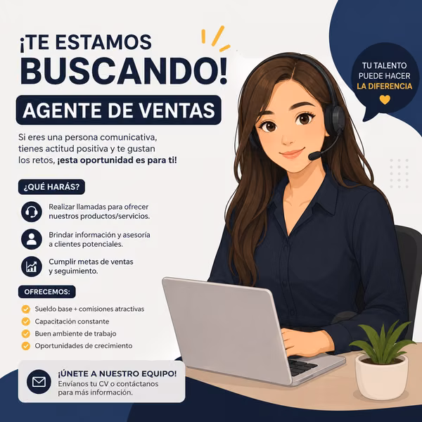 AGENTE DE VENTAS PARA CALL CENTER CON O SIN EXPERIENCIA