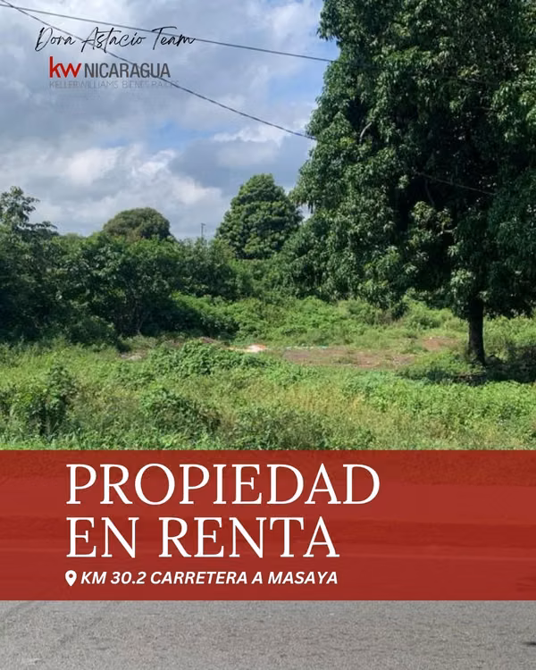 ¡En renta! Amplio terreno sobre la carretera Managua - Masaya, km. 30.2 banda derecha.