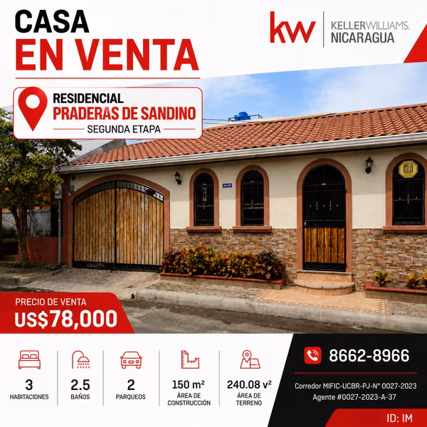  Casa en Venta en Residencial Praderas de Sandino – Segunda Etapa