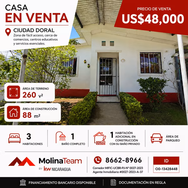  Casa en Venta en Ciudad Doral   Precio de venta: US$48,000