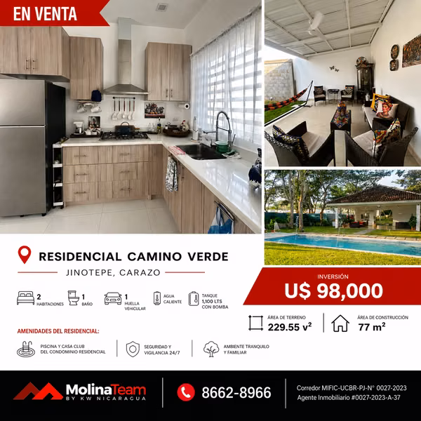 Casa  de 2 habitaciones en Venta en Residencial Camino Verde – Jinotepe, Carazo