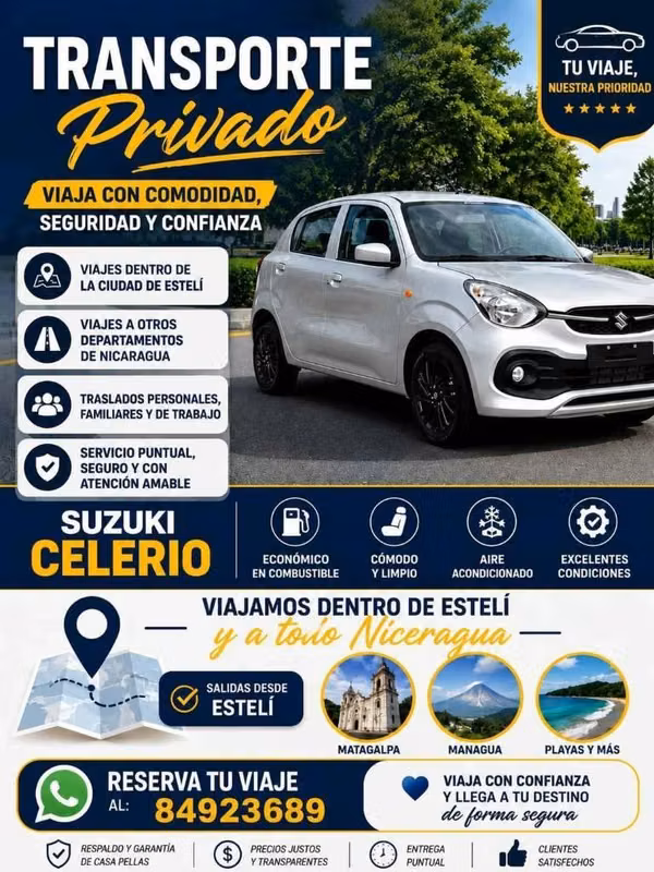 Viajes dentro de la ciudad de esteli y fuera.