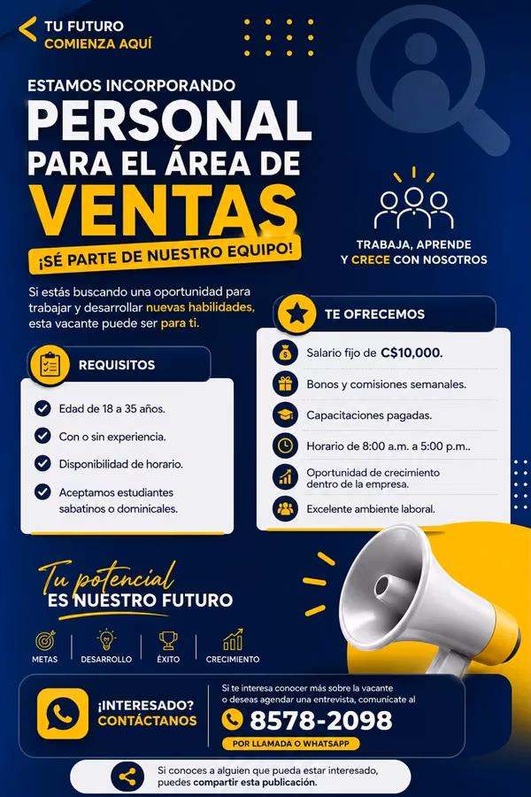 Asesor(a) de Ventas Telefónicas | No Requiere Experiencia | Managua