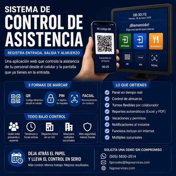 Control de asistencia laboral Biométrico , QR y Pin