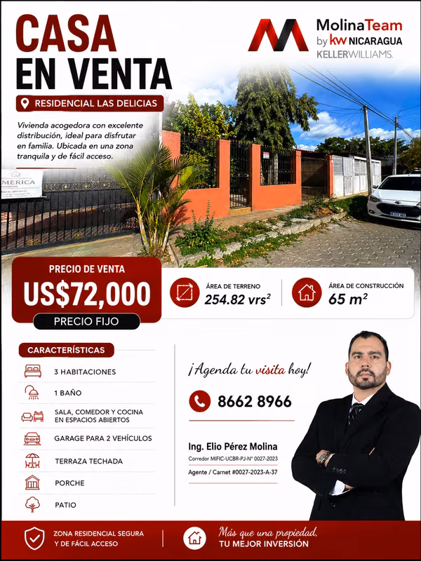 Casa en Venta – Residencial Las Delicias Precio de venta: US$72,000 — PRECIO FIJO