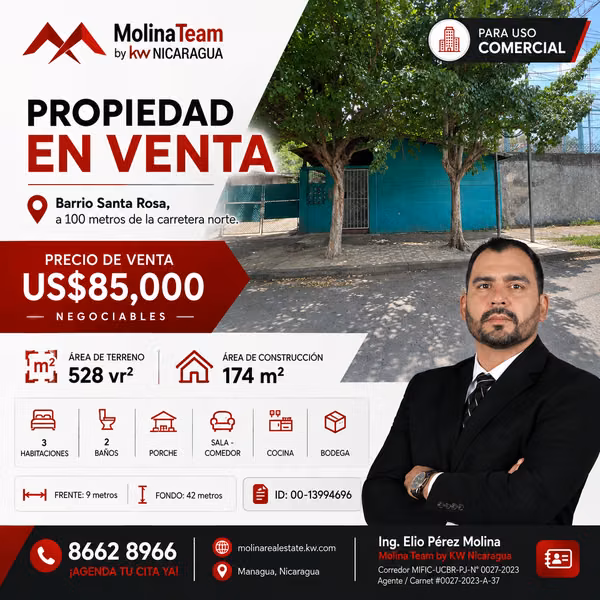 PROPIEDAD EN VENTA PARA USO COMERCIAL – BARRIO SANTA ROSA, MANAGUA