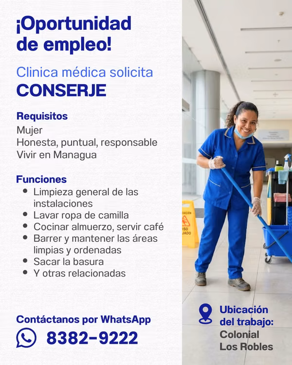 Conserje mujer para clínica médica