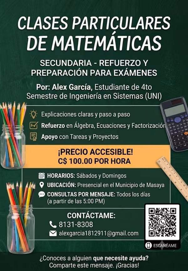Clases Particulares de Matemática para Secundaria (Masaya).