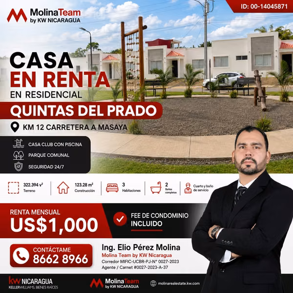 CORNER HOUSE FOR RENT – QUINTAS DEL PRADO | CARRETERA A MASAYA KM 12