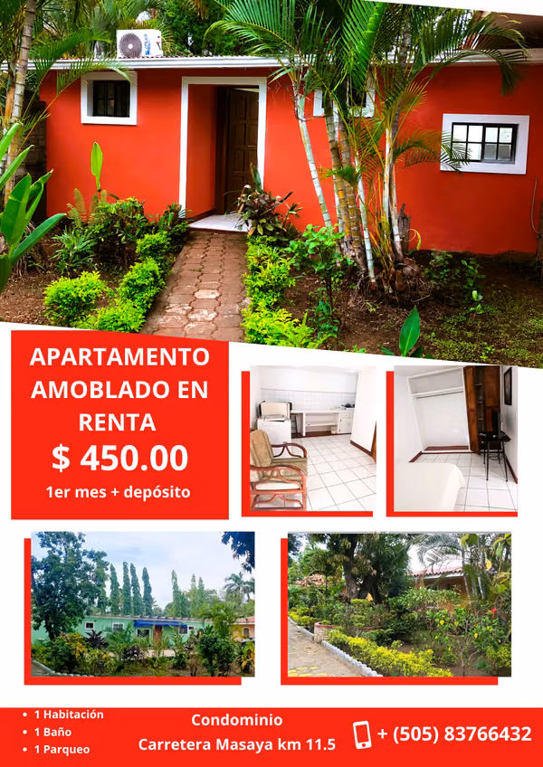 EM-Renta apartamento amoblado Condominio, km 11.5 Carretera Masaya