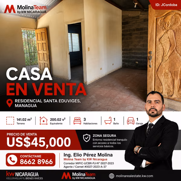 CASA EN VENTA | RESIDENCIAL SANTA EDUVIGES – MANAGUA