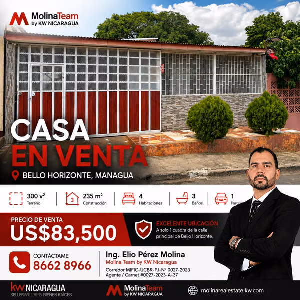 Casa en Venta a 1 Cuadra de la Calle Principal de Bello Horizonte | US$83,500