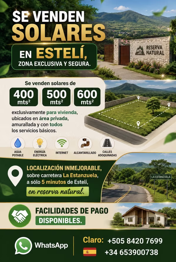 SOLARES EN VENTA EN RESERVA NATURAL – ESTELÍ. FACILIDADES DE PAGO