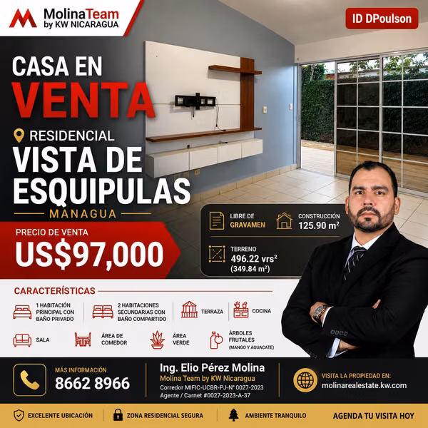 CASA EN VENTA – RESIDENCIAL VISTA DE ESQUIPULAS, MANAGUA