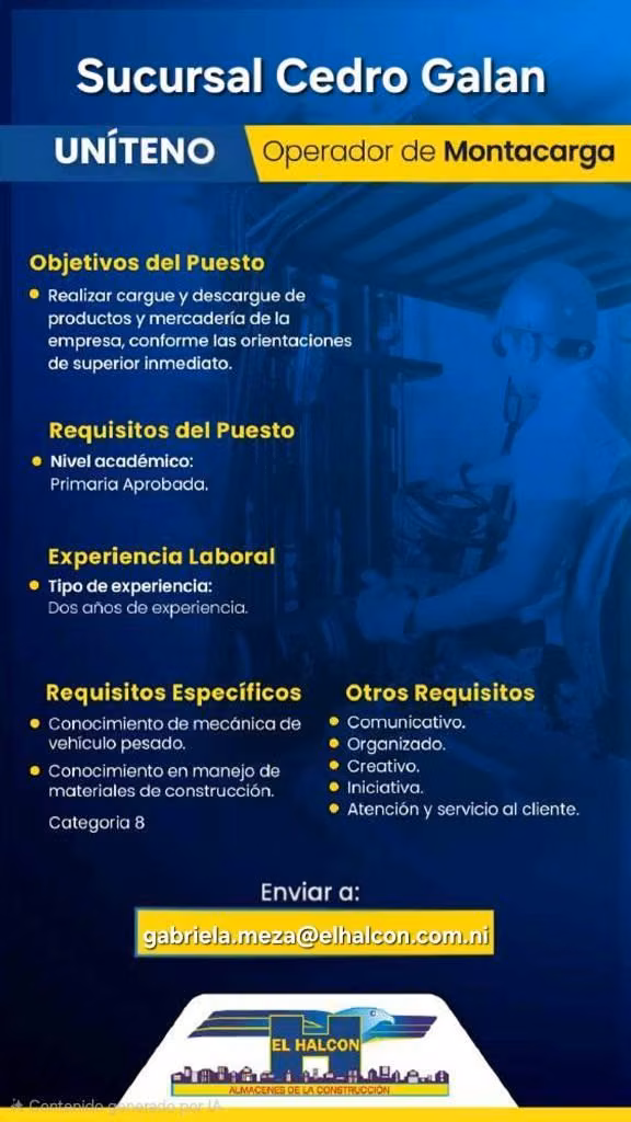 Operador de Montacargas com Experiencia y Categoría