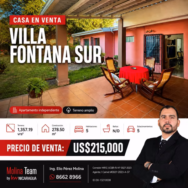 CASA + APARTAMENTO INDEPENDIENTE EN VENTA – VILLA FONTANA SUR, MANAGUA