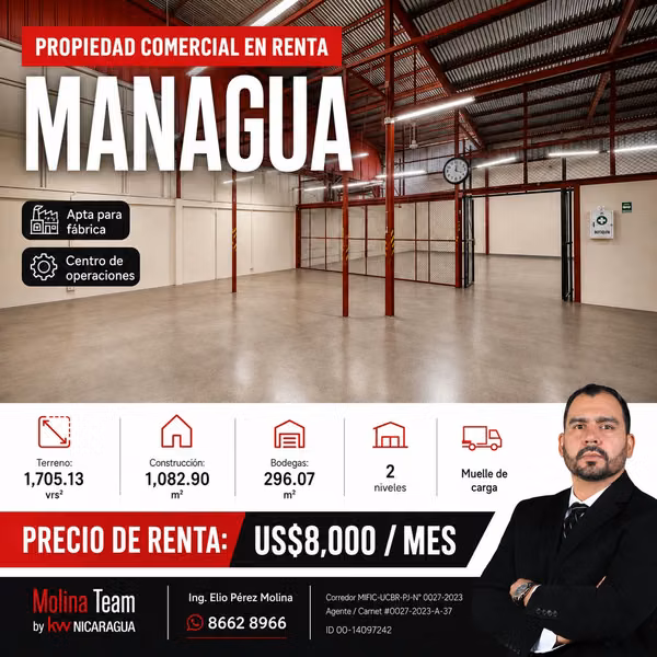 PROPIEDAD COMERCIAL E INDUSTRIAL EN RENTA – LAS PALMAS EN  MANAGUA