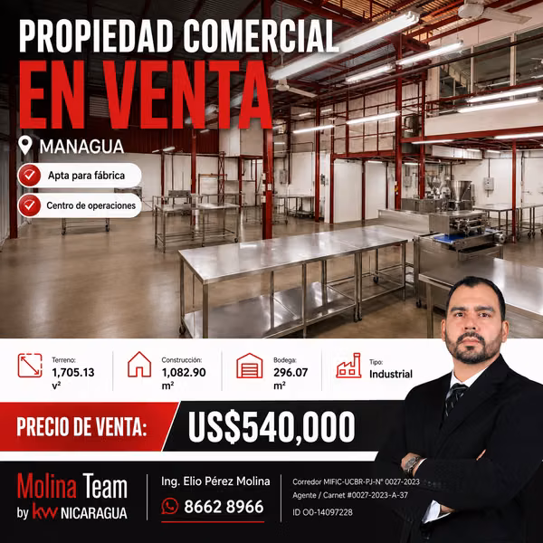  PROPIEDAD COMERCIAL E INDUSTRIAL EN VENTA – LAS PALMAS EN  MANAGUA
