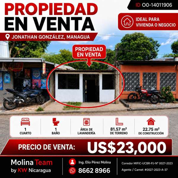LAND FOR SALE WITH SMALL CONSTRUCTION - DISTRICT JONATHAN GONZÁLEZ, MANAGUA