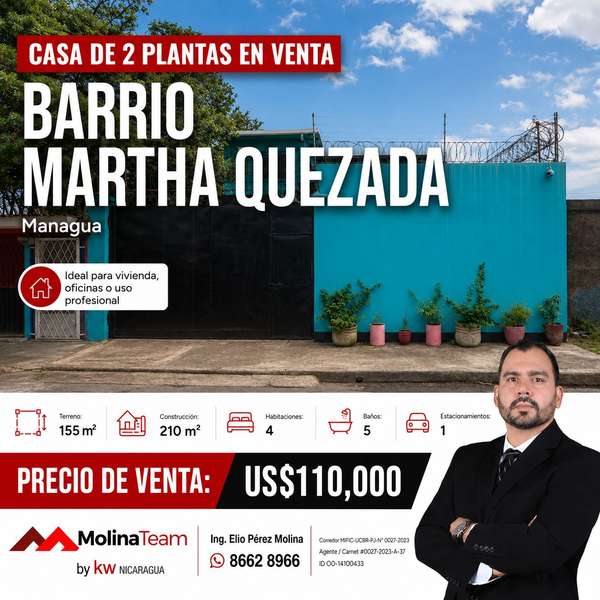 CASA DE 2 PLANTAS EN VENTA | BARRIO MARTHA QUEZADA, MANAGUA