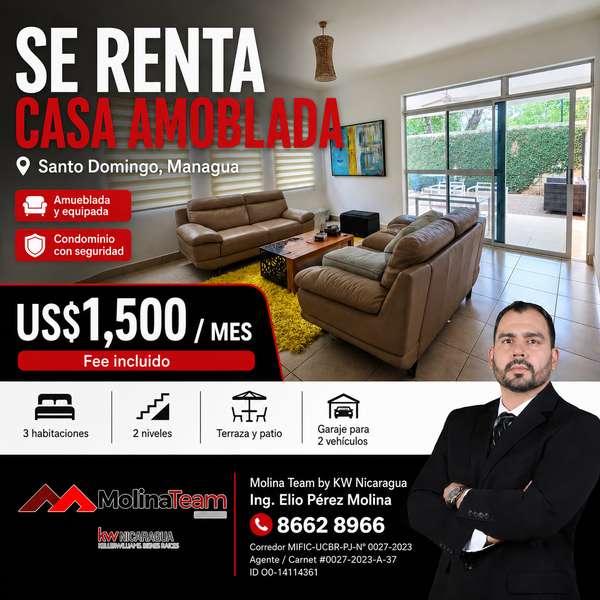 HOUSE FURNISHED IN RENT - 124; HOLY SUNDAY, MANAGUA