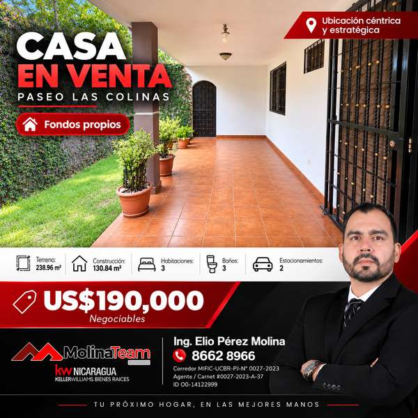 House for Sale in Paseo Las Colinas - 124; 3 Rooms - 124; US $190,000