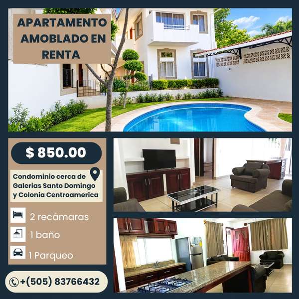 EM-Renta apartamento amoblado Condominio, 2da planta, cercano a Galerías Santo Domingo 